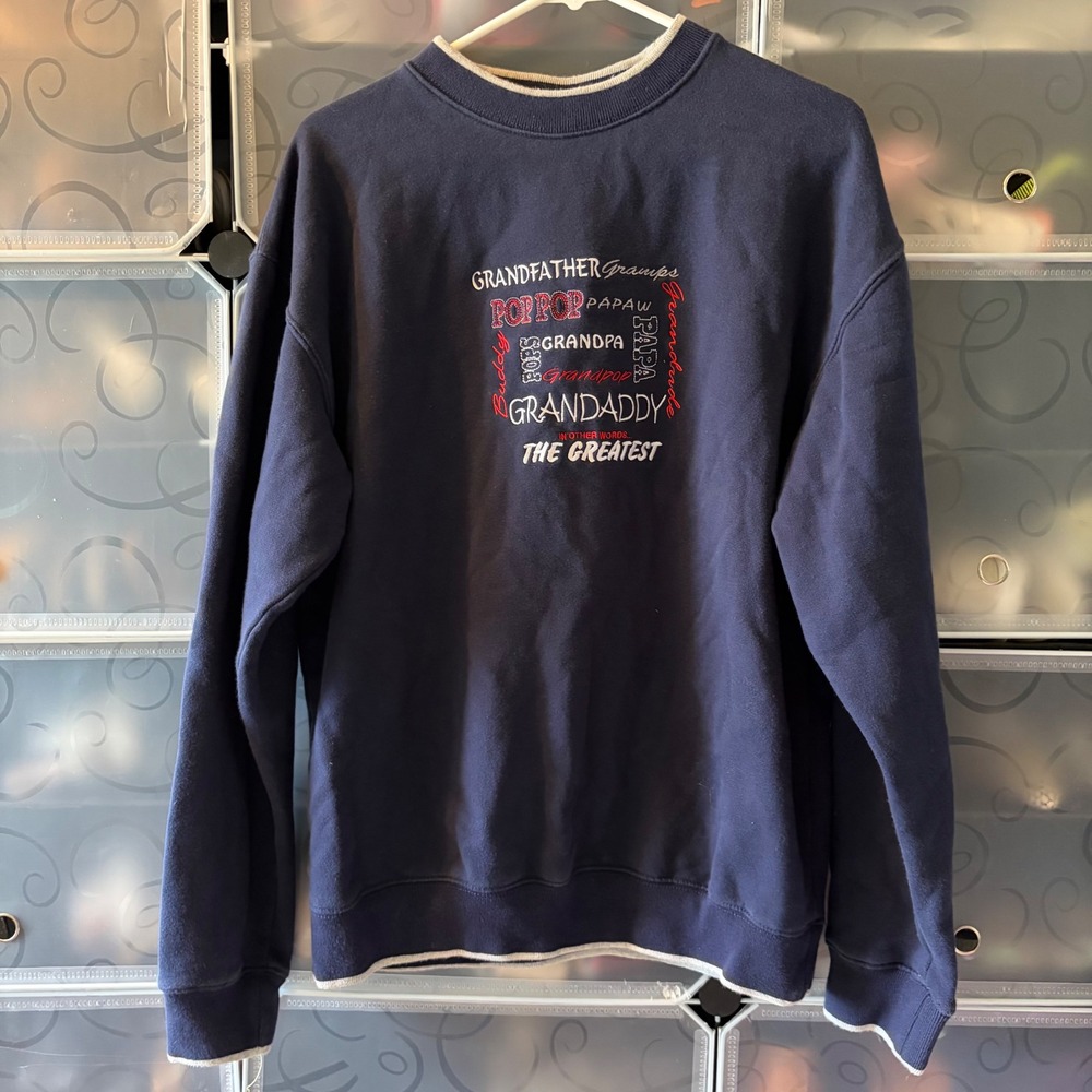 VTG M&C Sport Grandfather The Greatest Embroidered Sweatshirt Navy Blue Large
